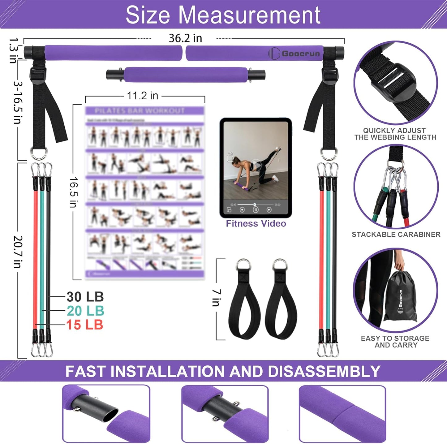 Portable Pilates Bar Kit with Resistance Bands
