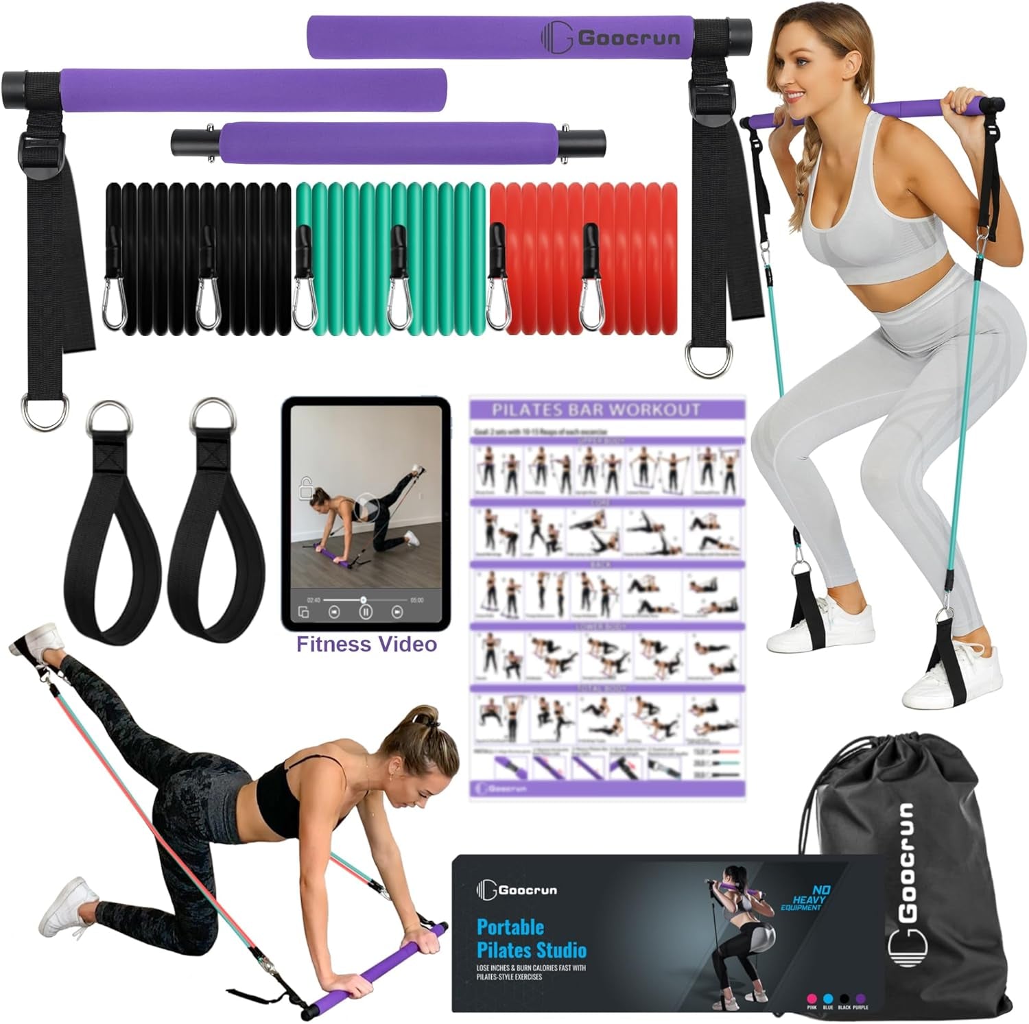 Portable Pilates Bar Kit with Resistance Bands