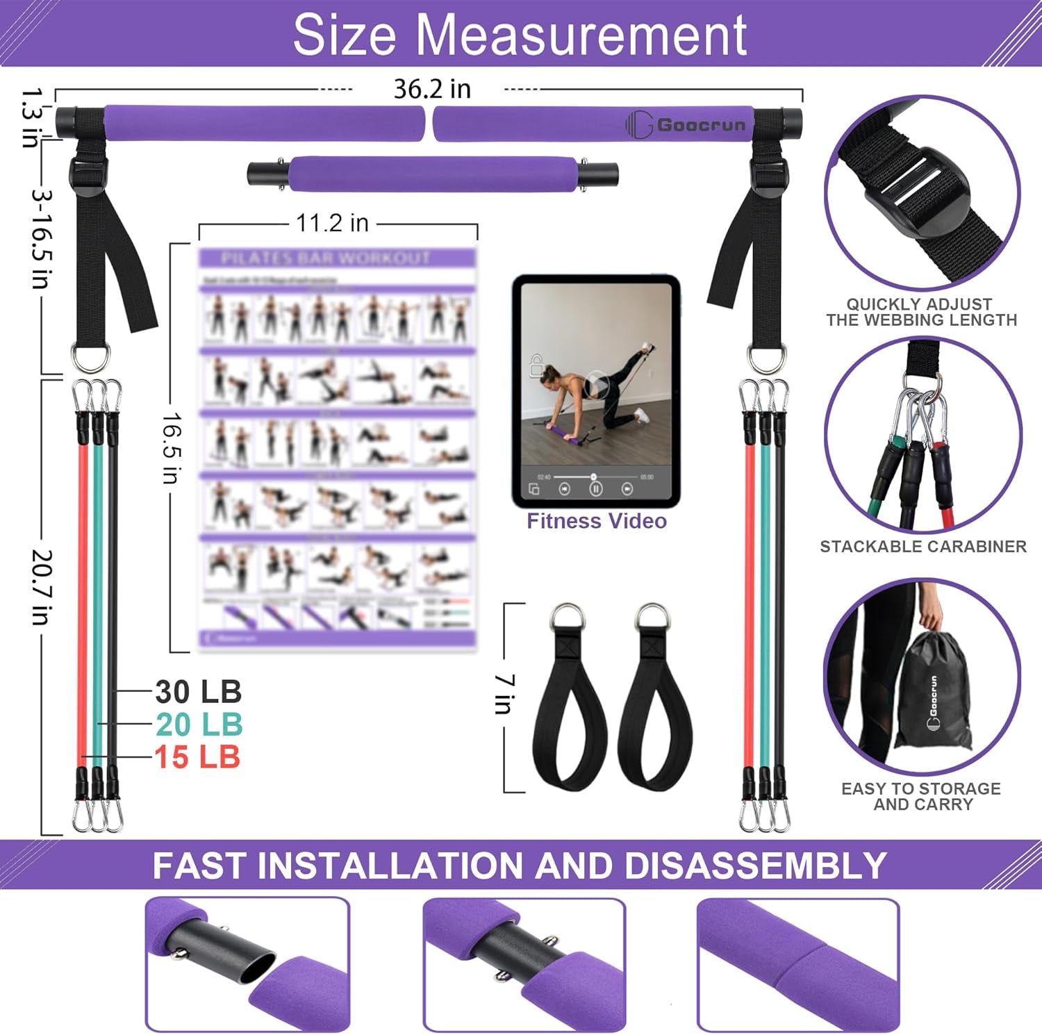 Portable Pilates Bar Kit with Resistance Bands